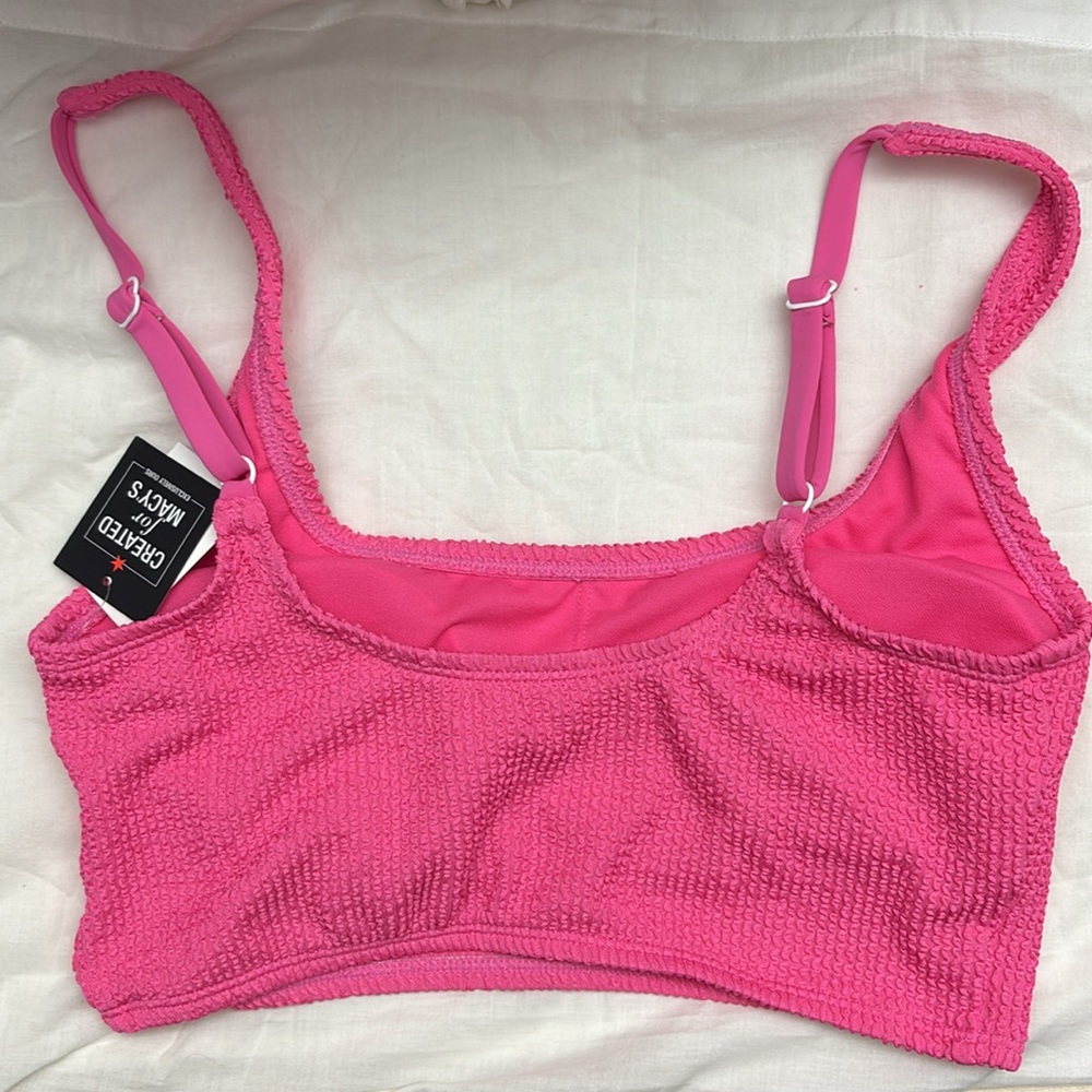 Bar III Pink Textured Women's Bralette Swimsuit Top - Picture 2 of 4